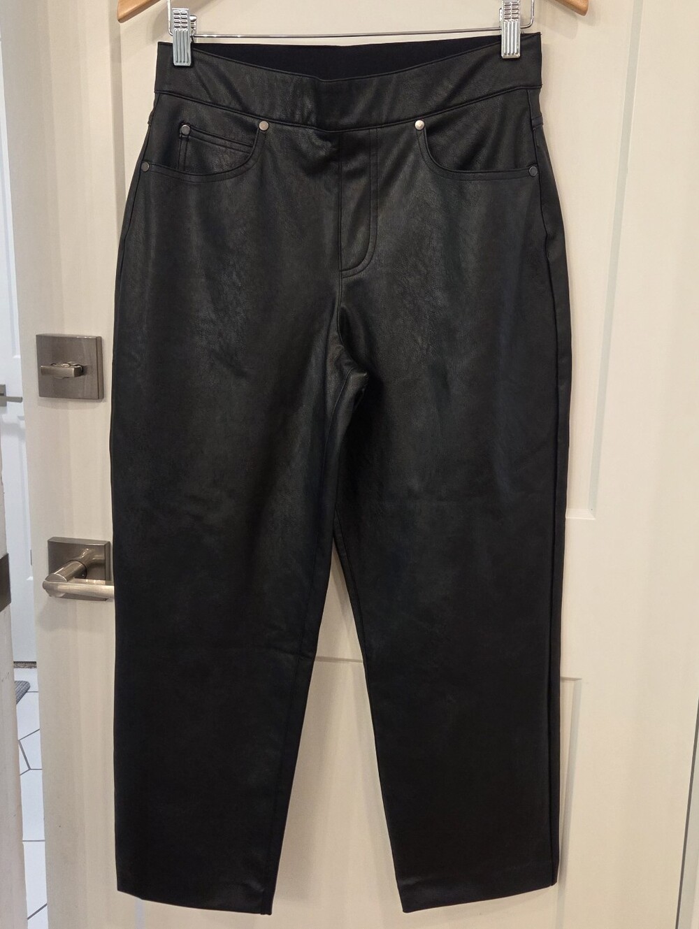SPANX Faux Leather Pull-On Straight Leg Pants Black M Vegan Edgy Minimalist Chic